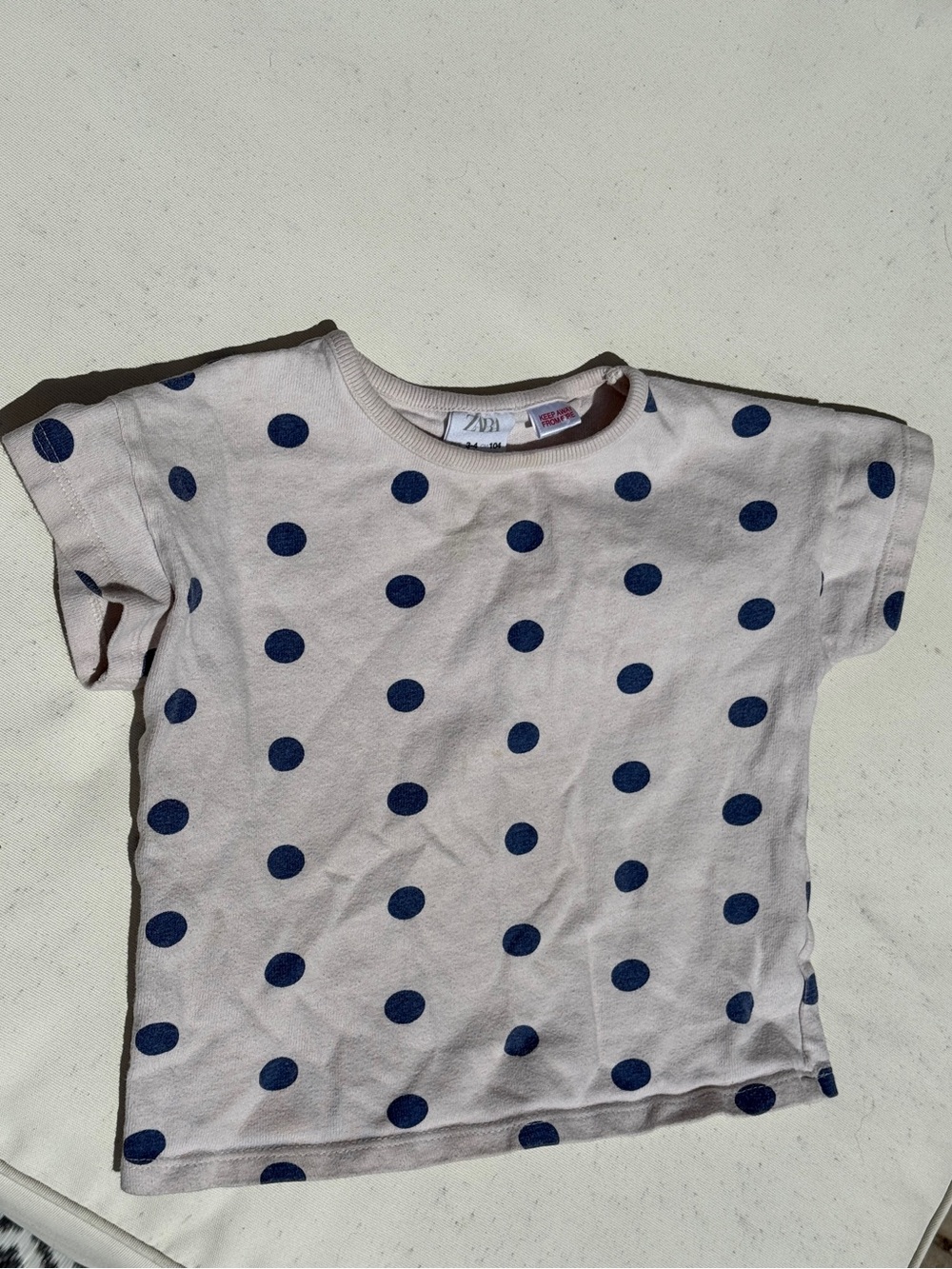Zara Cream Short Sleeve Tee with Navy Blue Polka Dots